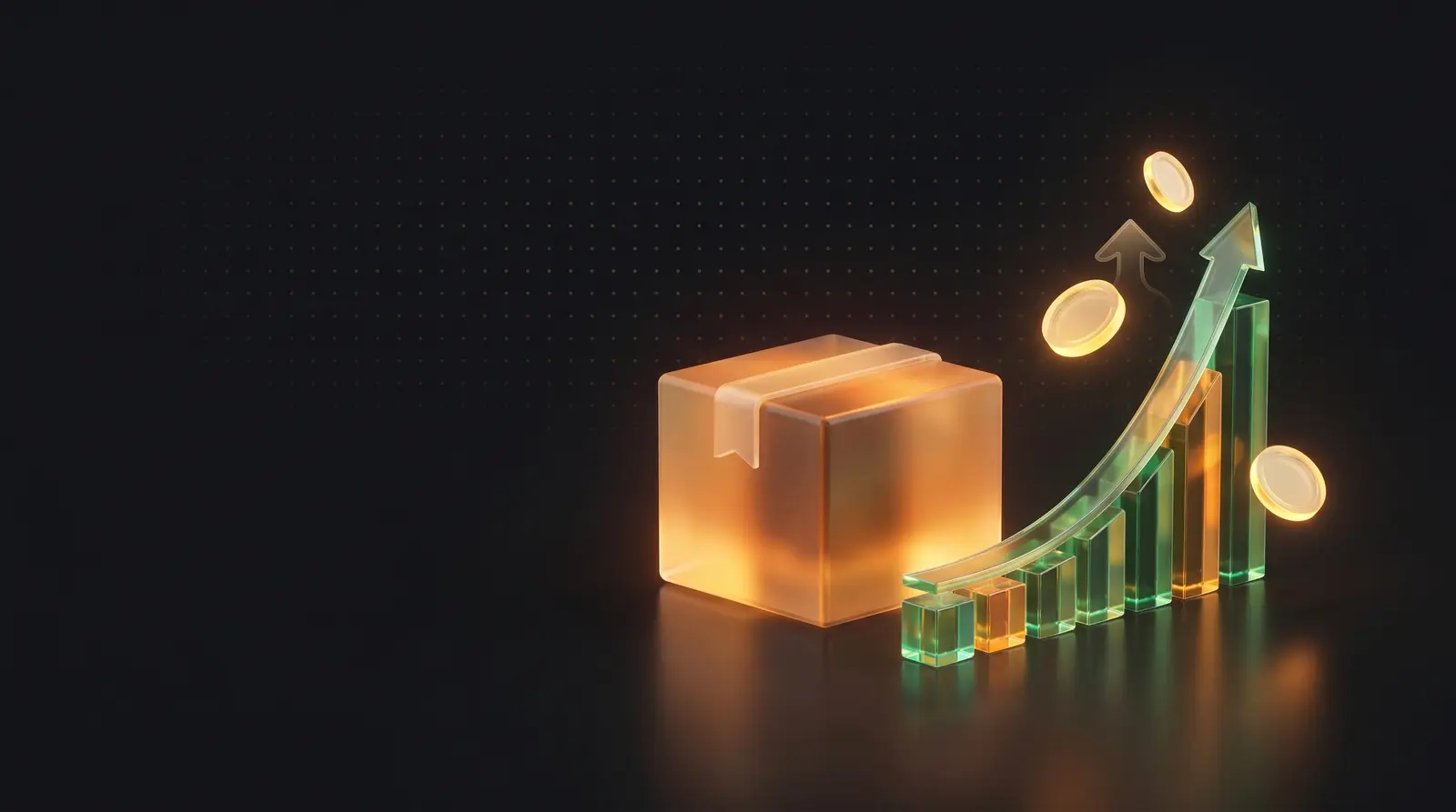 A glowing delivery parcel beside rising margin — profit earned on the delivery itself