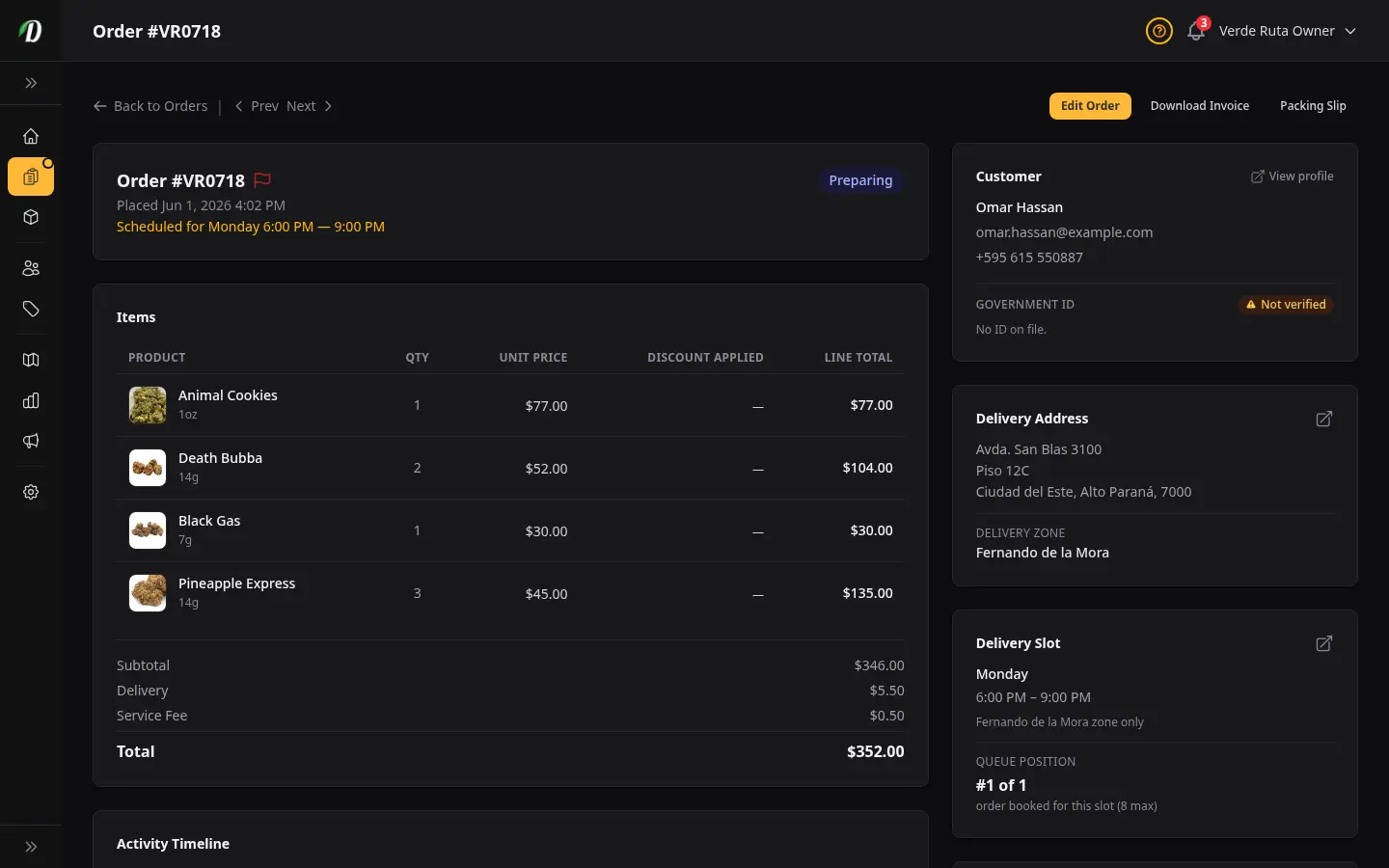 New order notification on the DabDash vendor dashboard